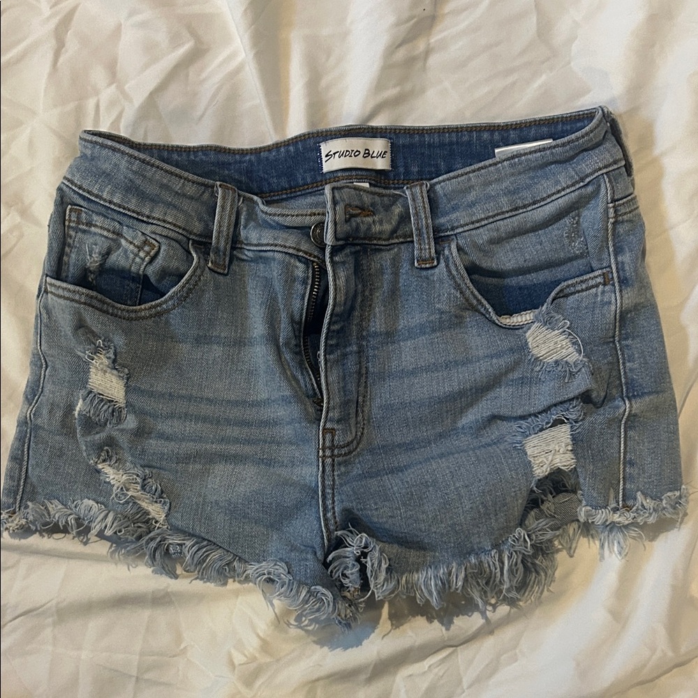 Studio Light Wash Distressed Denim Cutoff Shorts